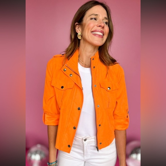 Orange Button front Drawstring Women's Jacket - Picture 3 of 13